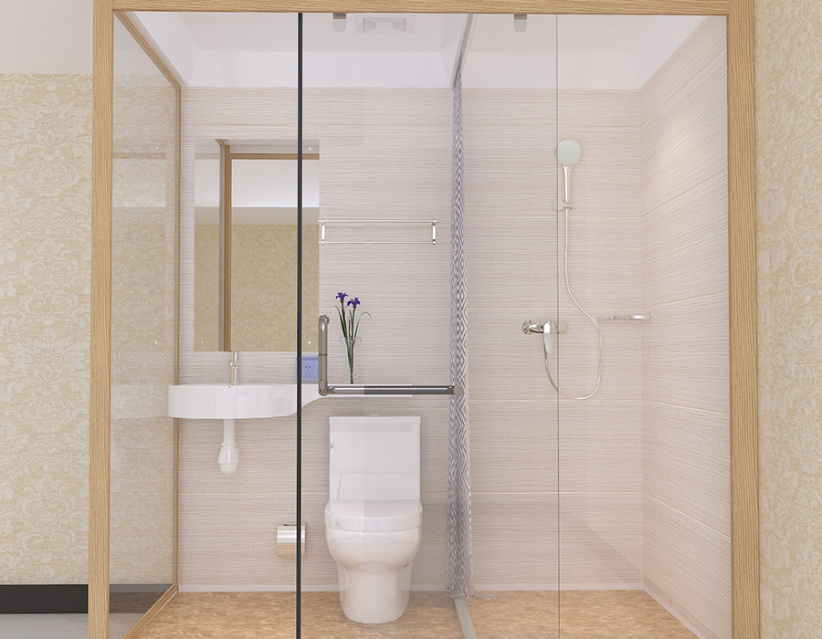 Baie modulară de hotel cu panouri interioare din fibră rășină PEC și pereți exteriori din sticlă