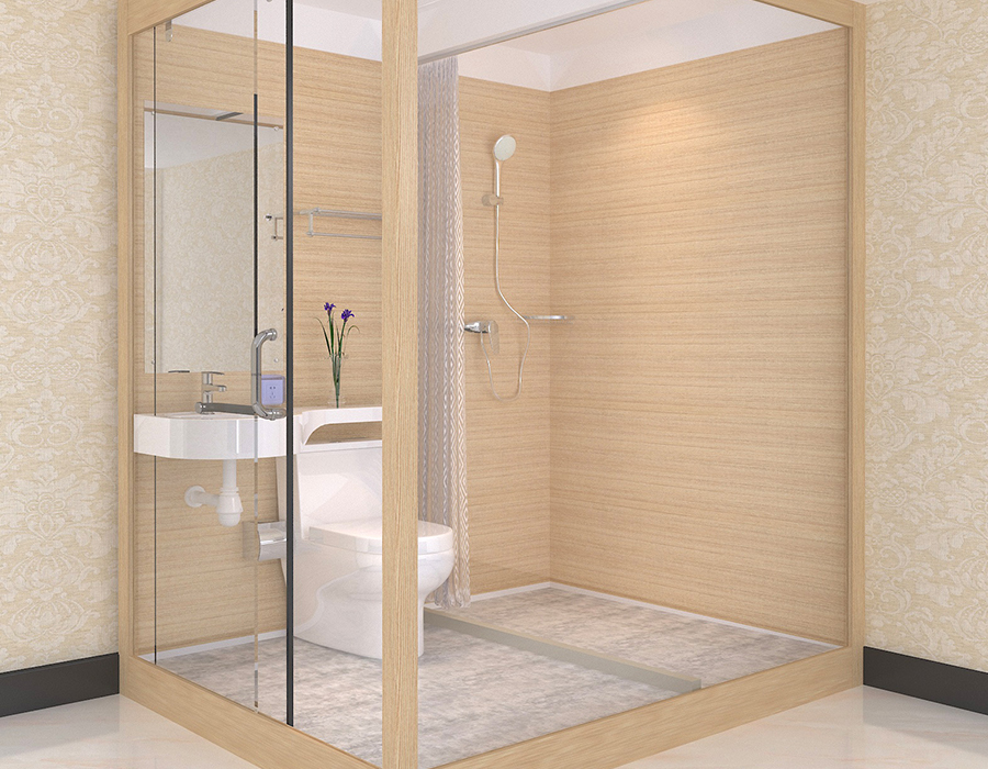 Baie prefabricată cu perete interior din fibră de rășină PEC și perete exterior din sticlă