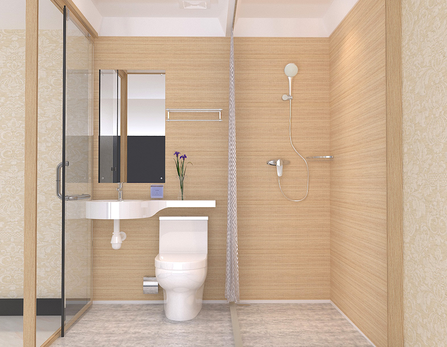 Baie prefabricată cu perete interior din fibră de rășină PEC și perete exterior din sticlă