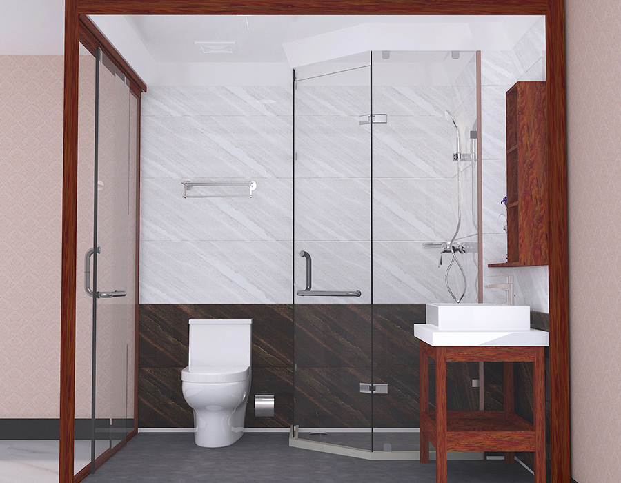 Unitate de baie prefabricată de hotel cu panouri din fibră de rășină PEC și bază din ceramică moale RTM